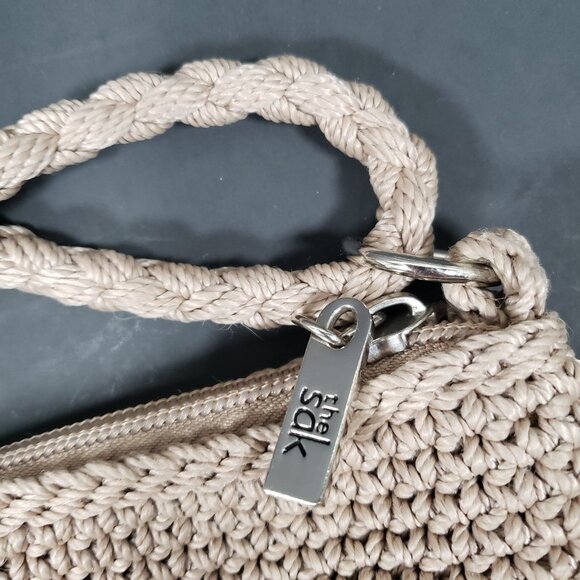 The SAK Crochet Hobo Purse Handbag Woven Bag Tan Crossbody Pockets Zip - Picture 5 of 10